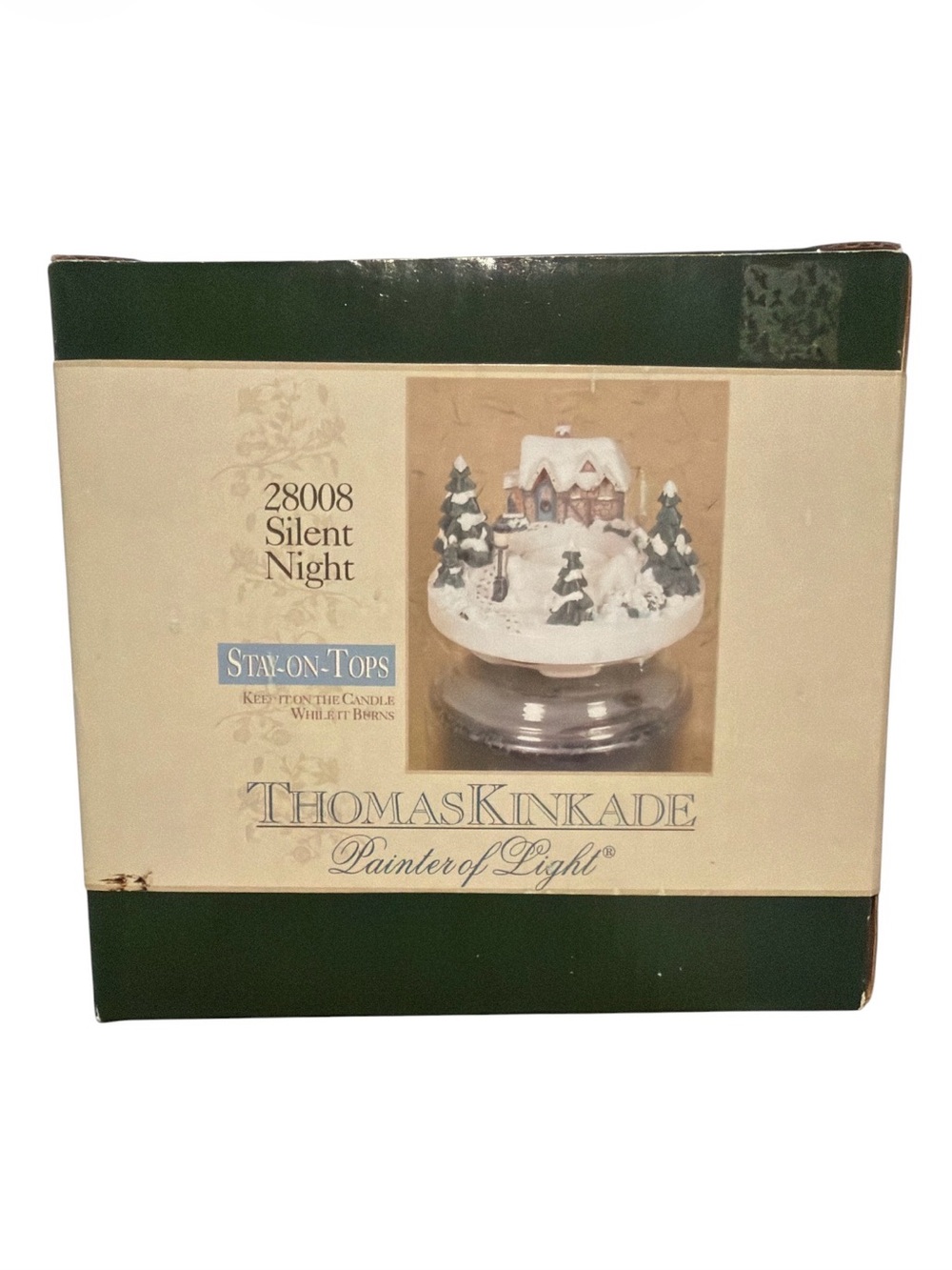 NIB Thomas Kinkade Silent Night Candle Topper Jar Lid 28008 Stay-On-Tops Vintage